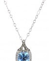 Badgley Mischka Fine Jewelry White and Champagne Diamonds Cushion Cut Blue Topaz Pendant Necklace