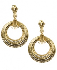 Something old, something new. Door knocker earrings were a popular look in the 1980s, but Jones New York reinterprets them for today in chic clip on form. Crafted in gold tone mixed metal, they're embellished with sparkling crystal accents. Approximate drop: 2-1/4 inches.