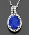 Turn heads with the blissful blue of this beautiful 14k white gold pendant featuring round-cut sapphire (1-1/2 ct. t.w.) and round-cut diamond (9/10 ct. t.w.). Approximate length: 16 inches. Approximate drop: 1/2 inch.