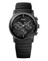 A rugged everyday watch for the man always on the move, by Hugo Boss. Crafted of black rubber strap and round black ion-plated stainless steel case. Black chronograph dial features applied stick indices, three subdials, silver tone three hands and logo at twelve o'clock. Quartz movement. Water resistant to 50 meters. Two-year limited warranty.