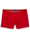 A bold logo waistband trims the subtly stylish cotton boxer brief from Emporio Armani.