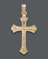 Express your faith with a little extra flourish. This beautiful cross pendant features an intricate Florentine design in 14k gold. Approximate drop width: 1/2 inch. Approximate drop length: 1 inch.