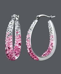 Pretty in pink. Kaleidoscope's glamorous hoop earrings sparkle from every angle. Crafted in sterling silver with rose, light rose, and white crystals made with Swarovski Elements. Approximate diameter: 9/10 inch.