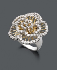 Flirty, filigree, and floral. B. Brilliant's enchanting ring features a chic floral shape decorated with round-cut cubic zirconias (3-1/10 ct. t.w.). Crafted in 18k gold over sterling silver and sterling silver. Size 7.