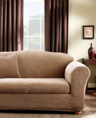 Featuring subtle allover striping in versatile, solid tones, the Stretch Stripe loveseat slipcover from Sure Fit instantly refreshes your furniture with style and comfort. Easy to care for, this slipcover can be tossed in the wash.