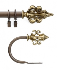 With stately appeal, the Alexis window drapery rod features a traditional Fleur-de-Lis resin finial in a beautiful antique finish and coordinates with the Alexis window hardware collection.