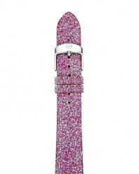 Dress your watch to dazzle with this leather strap from Michele. Designed to add a dash of sparkle to your favorite timepiece, it flaunts high-wattage sparkle and a chic, silvery buckle.