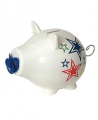 Start young. Encourage your little one to save and spend wisely with an Oinks! Baby Boy piggy bank, featuring a blue pacifier and colorful star motif. From Salt&Pepper, a brand synonymous with fresh, contemporary home design.