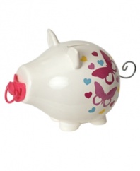 Start young. Encourage your little one to save and spend wisely with an Oinks! Baby Girl piggy bank, featuring a pink pacifier and playful heart and butterfly motif. From Salt&Pepper, a brand synonymous with fresh, contemporary home design. (Clearance)