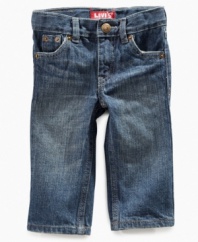 He's not too young for up-to-date fashion.  Get your baby boy a pair of skinny jeans from Levis and he'll be strutting in style.