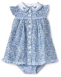 Little Me's dress and bloomer set recalls the sweet simplicity of country living with rich floral patterns trimmed with tonal gingham.