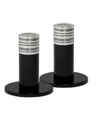Light up your home with the grace and sophistication of Vera Wang's With Love Noir candlesticks. Geometric detail lends extra shimmer to black enamel in a set that invokes modern and deco design.