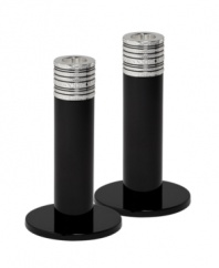 Light up your home with the grace and sophistication of Vera Wang's With Love Noir candlesticks. Geometric detail lends extra shimmer to black enamel in a set that invokes modern and deco design.