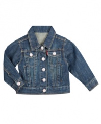 Classic vintage trucker style for your baby girl is easy to get with this denim jacket from Levi's.