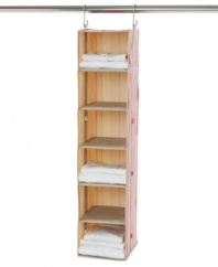 Show clutter and chaos you're not kidding around! Designed for your little one's toys, accessories and beyond, this 6-shelf storage solution puts organization in its place-your space. Made from a durable, reinforced fabric to hold up against the wear and tear of your kid's quick grabbing and hang securely from any closet bar.