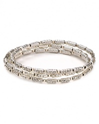 The Seasonal Whispers girl loves to stack the brand's beautifully eclectic bracelets. This set is studded with matte Swarovski crystal bars, creating a cool textured statement.