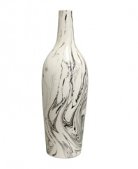 Big on style, this giant ceramic vase from Howard Elliot boasts a sleek bottle shape and swirling black glaze in off-white ceramic.