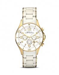 Do the white think with this gold and silicone watch from MARC BY MARC JACOBS. This sporty-chic piece boasts quartz movement for an uptick in practicality.