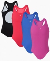 A racer-back design means she can stay in style and still be covered up in this one-piece swimsuit from Nike.