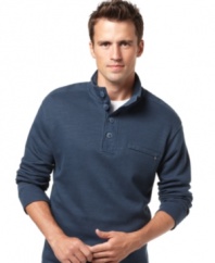 Layer on the casual polish with Izod's buttoned cotton sweater, a cool alternative to quarter-zip styles. (Clearance)