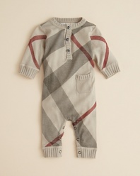 Crafted in the coziest knit cotton, this chunky check-print coverall is about as cute and comfy as it gets.