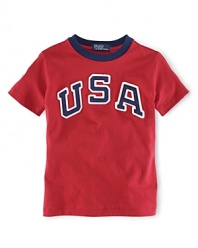 A sporty tee in soft breathable cotton is accented with heritage pride, celebrating Team USA's participation in the 2012 Olympics.