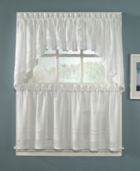 Sweet & simple. An intricate crochet band and double-hem stitch along the bottom accents each delicate café curtain with classic charm and a hand-crafted look. Rod-pocket design for easy hanging.