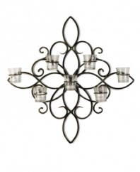 Tie your space together with the bold lines of this artsy metal sconce. Bare walls come to life under the flickering light and strong flower-influenced design.