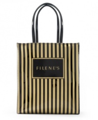 Pay tribute to the pioneer of the real deal. Remember Filene's? Home to the greatest bargain basement of all time, housing everything from high-end fashion to housewares. Now you can own a piece of time with this fun, logo lunch tote, a striped nod to the great name and a smart solution to taking lunch on the go.