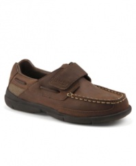 The handsome Charter boat shoe by Sperry Top-Sider is extremely lightweight and flexible for ultimate comfort. Whether he is attending a special event or letting out some energy at the park rubber pods on the outsole will provide traction and durability while a hook-and-loop closure ensures a secure fit.