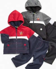 Wildly windy days will be no problem for your baby boy with one of these windsuits from Mick Mack.