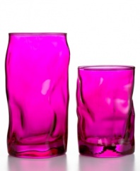Glassware that gets noticed. Bormioli Rocco teams a funky organic shape and bold fuchsia hue in this easy-care set of highball glasses made for modern tables.