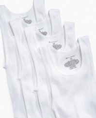 Keep him cool in the summer sun with these sporty classic white tanks from Champion.