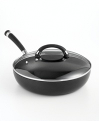What a release! The incredible nonstick durability of this deep skillet lets you experience cooking with none of the hassle and all of the joy, making cleanup quick and easy and meals truly beautiful with no burnt corners or half-cooked dishes. The deep construction takes on generous portions and keeps splashes to a minimum. Lifetime warranty.