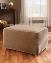 Featuring subtle allover striping in versatile, solid tones, the Stretch Stripe ottoman slipcover from Sure Fit instantly refreshes your furniture with style and comfort. Easy to care for, this slipcover can be tossed in the wash.