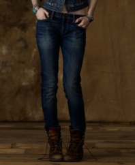 A slim fit and lower rise give a sexy, modern feel to the classic straight-leg denim jean from Denim & Supply Ralph Lauren, crafted with a hint of stretch for a perfect body-hugging silhouette.