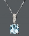Capture elegance in pale blue hues. Necklace features a round-cut aquamarine (1-3/4 ct. t.w.) with diamond accents at the bail. Crafted in 14k white gold. Approximate length: 18 inches. Approximate drop: 3/4 inch.