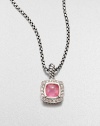 From the Petite Albion Collection. Brilliant diamonds surround a pink chalcedony cabochon set in sterling silver on a box link chain. Pink chalcedonyDiamonds, .2 tcwSterling silverLength, about 17Pendant size, about .25Lobster clasp closureImported 