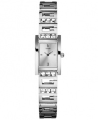 Sport your GUESS appreciation with this unique timepiece designed with G-shaped bracelet links embellished with crystal accents.