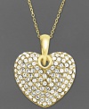 Your heart desires...some sparkle! Kaleidoscope's luminous heart pendant shines with the addition of crystals and Swarovski Elements. Setting and chain crafted in 18k gold over sterling silver. Approximate length: 18 inches. Approximate drop: 1-1/3 inches.