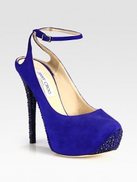 For a touch of Hollywood glamour, try this suede platform silhouette with glittery Swarovski crystals and an adjustable ankle strap. Swarovski crystal-coated heel, 5¼ (130mm)Hidden platform, 1½ (40mm)Compares to a 3¾ heel (95mm)Suede upper accented with Swarovski crystalsAdjustable ankle strapLeather liningLeather sole with Swarovski crystalsPadded insoleMade in Italy
