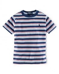 A classic tee is updated in striped jersey-knit cotton with an embroidered pony for heritage style.