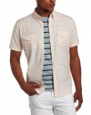 Calvin Klein Sportswear Men's Short Sleeve Fine Plaid Woven Shirt, Light Cantaloupe, Large
