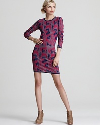 Unleash your passion for animal print in this body-con Gryphon sweater dress. The pullover, wool silhouette is magnificent in vibrant hues for a fierce fall.