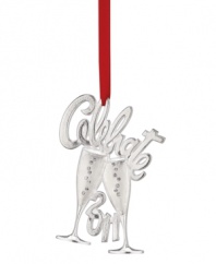 Say cheers with new cheer from Lenox. Two silver-plated flutes with bubbly rhinestone detail clink together in this spirited 2011 Christmas ornament. (Clearance)
