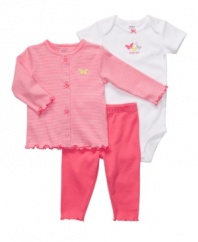 Pink and white are quite all right when they come in this three piece set from Carters.