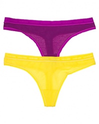 A stretchy one size thong constructed of fine yarns for a comfortable fit.