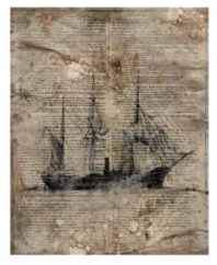 Inspire an air of literary intrigue in your home office or study with this abstract Leftbank wall art of a mysterious pirate ship printed on a reproduction of an old document.