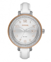 An oversized case contrasts gorgeously with the ultra-thin strap of this Bridgette watch by Fossil.