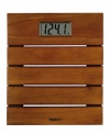 A scale that doesn't weigh your bathroom down-Thinner's digital scale is made from solid, plantation-grown teak, adding an elegant and charming accent to your bathroom that is naturally water- and fungi-resistant. 10-year warranty. Model TH326.